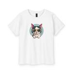 Çocuk T-Shirt Gözlüklü Kedi Baskılı